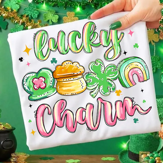Lucky Charm Png, St Patricks Day Png, Pot Of Gold Png, Shamrock Png, Rainbow Png, Preppy Irish Png, Brushstroke Png, Lucky Shirt