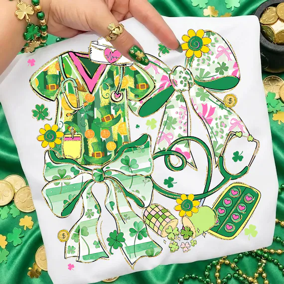St Patricks Day Nurse Png, Coquette Bow Png, Scrub Top Png, Lucky Nurse Png, Shamrock Png, Nursing Png, Medical Png, Brushstroke Png