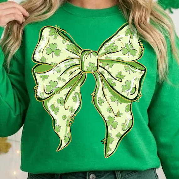 Shamrock Bow Png, St Patricks Day Png, Coquette Bow Png, Lucky Shirt Png, Preppy Irish Png, Brushstroke Bow Png, Irish Girl Png