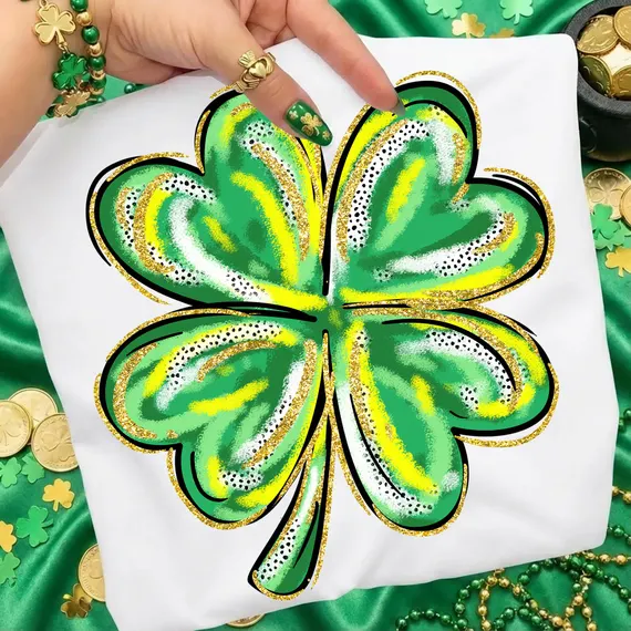 Shamrock Png, St Patricks Day Png, Brushstroke Png, Four Leaf Clover Png, Glitter Clover Png, Preppy Irish Png, Lucky Sublimation Png